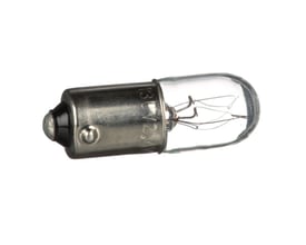 Detaljeret billede af en Schneider Electric 130V glødepære med BA9S sokkel, fremhæver den kompakte konstruktion og glaskolbe.