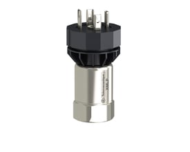 Schneider Electric tryktransmitter med DIN stik og 7/16 hun væsketilslutning, 4-20mA output og et måleområde på 25 bar.