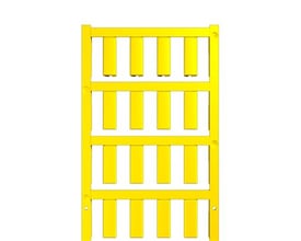 Weidmüller SlimFix ledningsmærke V2 SF 5/21 i gul, vist som en ramme med 12 forbundne mærker på en hvid baggrund.