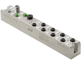 Weidmüller PROFINET fordelerboks UR67-PN-HP-8IOL-12-30M, en IP67-klassificeret enhed med 8 digitale ind-/udgange og M12-tilslutninger.