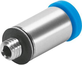 Festo lige-forskruning QSM-M7-6-I-R-100 med M7 gevind, indvendig sekskant og blå tætningsring i metal.