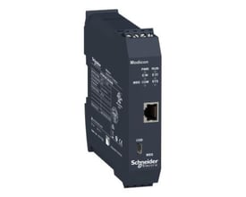 Schneider Electric Modicon MODBUS SL modul med RJ45 port og LED-indikatorer til sikkerhedsapplikationskonfiguration.