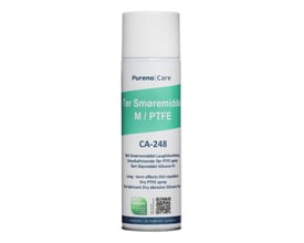 Nærbillede af Pureno Tør Smøremiddel M/PTFE CA-248 spraydåse, viser etiketdetaljer og information om produktet.