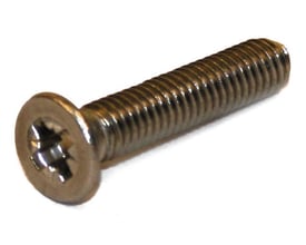 Rustfri A2 maskinskrue DIN 965A med undersænket hoved og PZ 2 kærv, M4x16 mm, vist på hvid baggrund.
