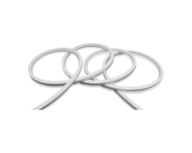 Tre V-TAC VT-560 Neon Flex LED-strips i silikoneovertræk, arrangeret i ringe mod en hvid baggrund.