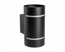 Sort SpectrumLED Squalla væglampe i aluminium med cylindrisk form og lysåbninger opad og nedad, Ø8 cm.