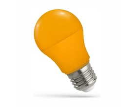 SpectrumLED LED-pære i orange A50-form med matteret overflade og E27-fatning, set skråt forfra.
