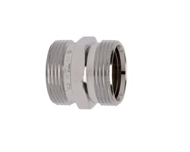 Detaljeret billede af IMI Overgangsnippel, der viser 22mm rørdiameter og 1/2" gevind på forkromet metal.