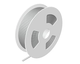 Weidmüller klemmemærke DEK 5/6 mm i hvid, vist som en lang mærkningsstrimmel rullet op på en spole.