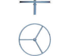 Teknisk illustration af rund travers OR/1100-103/01 i galvaniseret stål med cirkulær ramme, tre eger og mastetopbeslag.