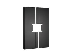 Vogels PFA 9120 bagdæksel i sort metal, designet til 42-49" skærme i stående position, set forfra.