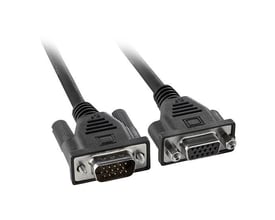 VGA forlængerkabel med 20 meters længde, udstyret med HD15 han- og hunstik med guldbelagte kontakter og fingerskruer.