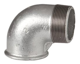 Galvaniseret 90-graders vinkel til 1 1/2" rør med muffe på den ene side og udvendige gevind på den anden.
