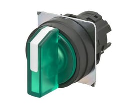 Omron A22NZ-3BM-TGA vælger med 22mm diameter, 3 oplyste positioner og grøn plastramme.