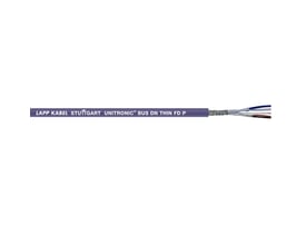 Lapp Unitronic Bus DN Thin FD P kabel med lilla mærkning og synlige interne ledninger på hvid baggrund.