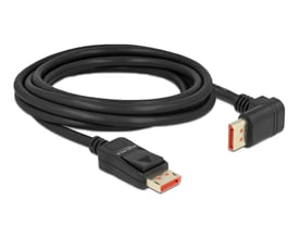 DeLock DisplayPort kabel med 90° vinkel opad ved den ene ende, 3 meter langt og sort.