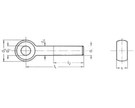 Teknisk tegning af M8X90 DIN 444-B A4 syrefast øjebolt med dimensioner og sideprofil vist.