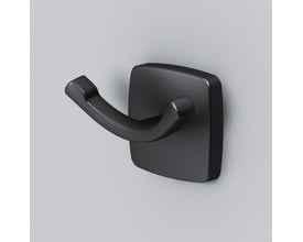 AM.PM Gem dobbelt håndklædekrog i mat sort, med en firkantet base og en buet krog til ophæng. Den er monteret på en lys grå væg.