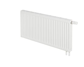 Stelrad Novello type 11 radiator i hvid med dimensionerne 600 mm højde og 1400 mm længde, med integreret ventil på højre side.