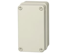 Fibox Piccolo monteringskasse i slagfast ABS plast med grå dæksel, måler 140 x 80 x 85 mm, RAL 7035.