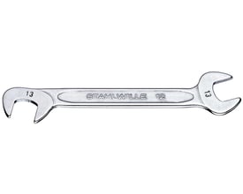 Stahlwille kort dobbelt gaffelnøgle i krom vanadium stål med 12 mm og 13 mm størrelser, vist horisontalt.