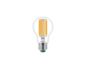 Philips Master Ultra Efficient Standard LED-lyskilde med E27 fatning, klar glas og synlige LED-filamenter.