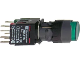 Schneider Electric lampetryk i grøn, Ø16 mm, med synlige kontakter og mærkninger, designet til Harmony style 6.