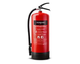 Housegard FE9HR-C skumslukker på 9 liter med rød beholder, sort slange og sort betjeningsgreb.