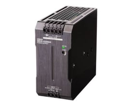 Omron S8VK-G24024 strømforsyning til DIN-skinne, 24VDC, 10A, 240W, med grå metalhus og ventilationsrist.