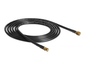DeLock antennekabel CFD/RF200 på 2 meter med lavt tab, sort kabel og SMA-hanstik og SMA-hunbøsning.