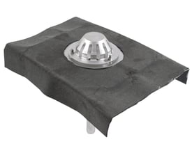 Blücher tagafløb med ø40mm lodret udløb og formonteret tagpapkrave, fremstillet i rustfrit stål.