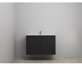 Sanibell Online møbelsæt i matsort med 2 låger, 101x46 cm, monteret på væggen med en krom vandhane.