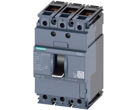 Siemens 3VA1 IEC maksimalafbryder, 3-polet, 20A, 55kA brydeevne, med manuel betjeningsgreb og tydelig mærkning.