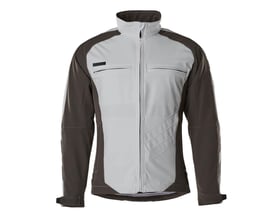 Mascot tofarvet softshell jakke i hvid og mørk antracit, str. XL, med lynlåslukning og fleecefor.