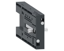 Schneider Electric mekanisk spærring LA9G til TeSys Giga G630-800 kontaktorer, mørkegrå, med metalstænger der stikker ud.