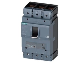 Nærbillede af Siemens 3VA2 IEC frame 400 maksimalafbryderens frontpanel med betjeningsdetaljer og mærkat.