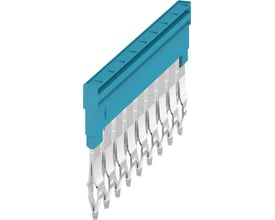 Weidmüller Laske ZQV 4N/9 BL, 9-pole blå laske med PUSH IN teknologi og metalterminaler på hvid baggrund.