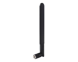 Teltonika Wi-Fi-antenne på 3,5 dBi med sort, lang antennepisk og vinklet tilslutning med rundt stik.