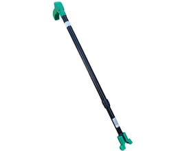 Clips Group Bowler clips serie monteringsværktøj med teleskopskaft i sort og grønne detaljer, vist på hvid baggrund.