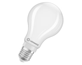 Hvid, mat LEDVANCE LED-lyskilde i standardform med E27-sokkel, 18 W og dæmpbar funktion.