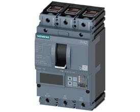 Siemens 3VA2 maksimalafbryder i grå og sort plast med en 3-polet konfiguration og tydelig 100A mærkat på betjeningsarmen.