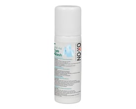 Bagside af Boisen Safety OX-ON Eyespray Comfort 250 ml flaske med detaljeret brugsanvisning på flere sprog.