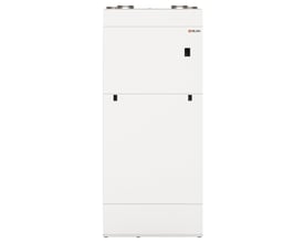 Varmepumpe Nilan Compact P2 KF Polar i hvid set fra siden, viser enhedens højde og bredde på 601 mm.