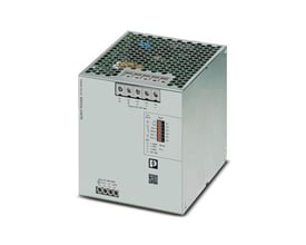Phoenix Contact QUINT4-PS/3AC/24DC/40 strømforsyning med et robust metalhus og synlige tilslutningsterminaler på hvid baggrund.