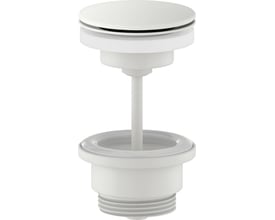 Damixa bundventil i mat hvid messing med 'altid åben' funktion og 1 1/4" gevind, ideel til vaske uden overløb.