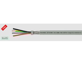 HELUKABEL JB-750 HMH-C 3G1,5 styrekabel med 4 farvede ledere og flettet skærm, mærket 'FRNC' og 'RoHS'.