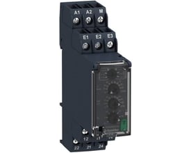 Schneider Electric Zelio RM22UA33MR målerelæ til spændingsmåling med 2 C/O kontakter og justeringsmuligheder for over-/underspænding.