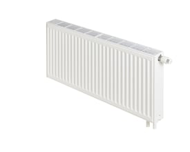 Stelrad Novello Type 22 radiator i hvid, 600 mm høj og 900 mm lang, med synlig termostat og dekorativ toprist.