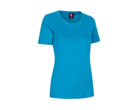 Turkis kortærmet T-shirt til damer fra ID Identity i størrelse L, fremstillet i blød antipilling interlock kvalitet.