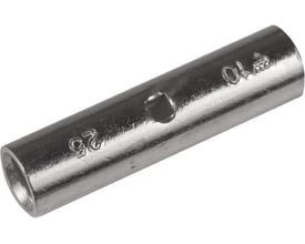Detaljeret billede af Elpress Cu-pressemuffe KST25 til 25mm² kabler, med synlige markeringer for kodetal '10' og størrelse '25'.